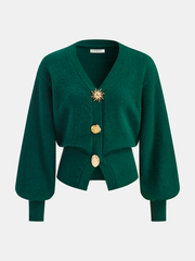 Metal Detail V-Neck Cardigan