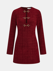 Metal Buckle Tweed Mini Dress