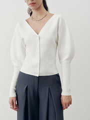 V-Neck Leg-Of-Mutton Sleeve Cardigan