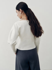 V-Neck Leg-Of-Mutton Sleeve Cardigan