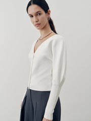 V-Neck Leg-Of-Mutton Sleeve Cardigan