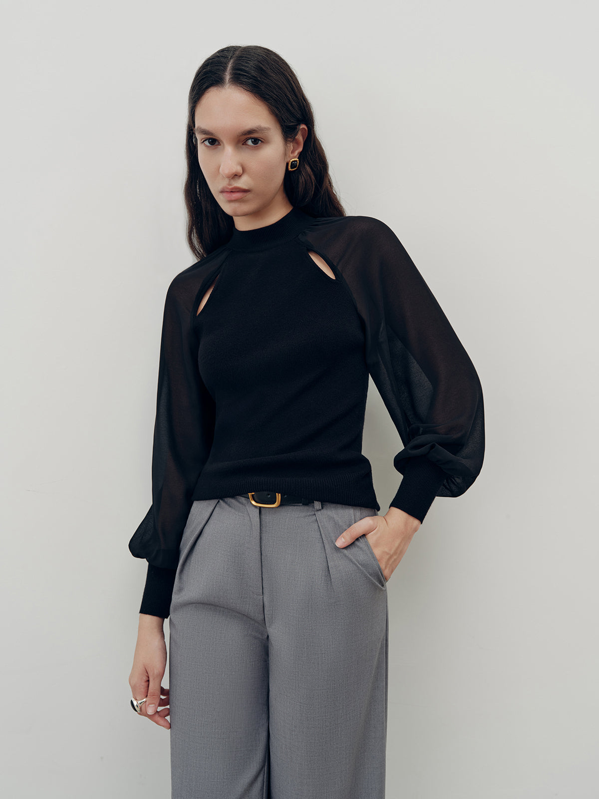 Chiffon Paneled Knit Top