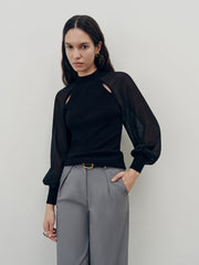 Chiffon Paneled Knit Top