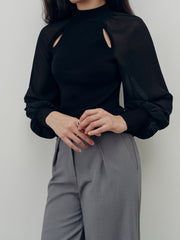 Chiffon Paneled Knit Top