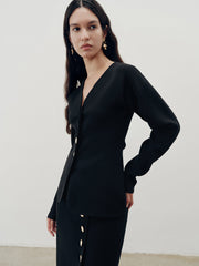 Metal Button V-Neck Cardigan