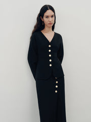 Metal Button V-Neck Cardigan