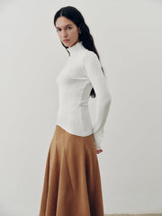 Turtleneck Ruffled Ribbed Knit Top