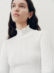 Turtleneck Ruffled Ribbed Knit Top