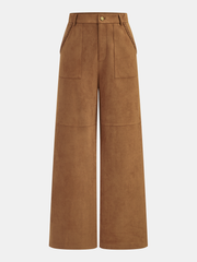 Braided Detail Mid-Waist Suede Effect Pants