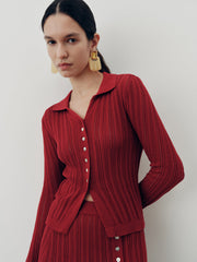 Collared Knit Top and Slit Skirt Set