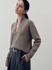 Wool-Blend Deep V-Neck Sweater