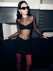 Sheer Mesh Paneled Bodycon Mini Dress