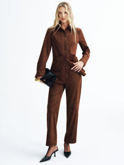 Mid-Waisted Faux Suede Casual Pants