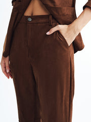 Mid-Waisted Faux Suede Casual Pants