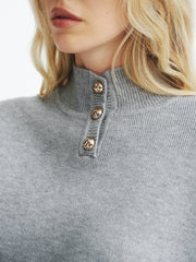 Button Detail Stand Collar Casual Sweater