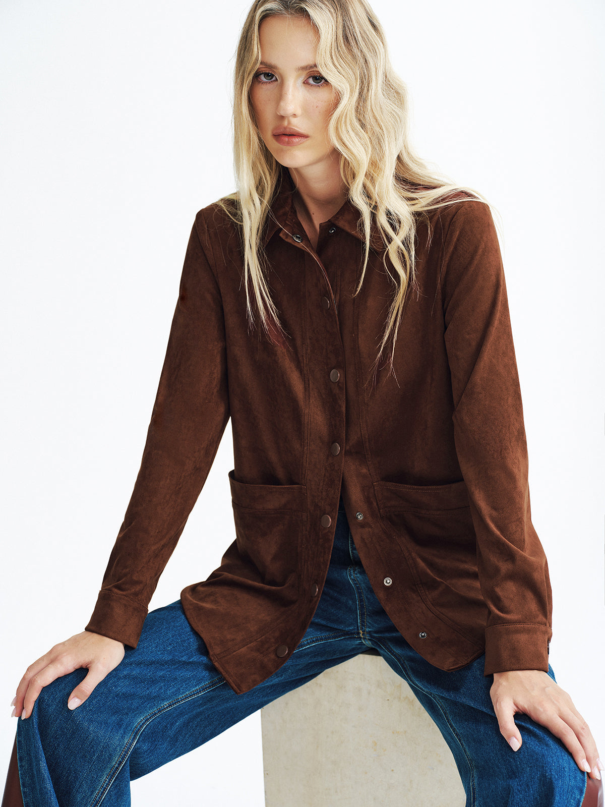 Faux Suede Long Sleeve Shirt