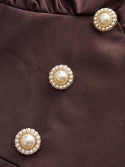 V-Neck Puff Sleeve Button Fitted Dress