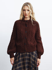 Cable-Knit Button-Front Cardigan