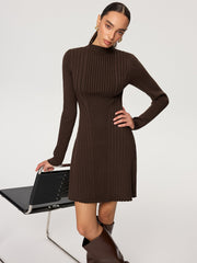 Ribbed Mock Neck Long Sleeve Knit Dress