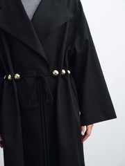 Metal Detail Tie-Belt Oversized Long Trench Coat