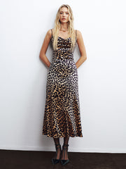 Leopard Print Velvet Cami Midi Dress