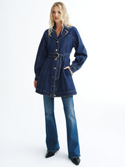 Metal Button Denim Belted Shirt Dress