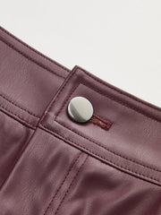 Mid-Waisted Faux Leather Curved-Leg Pants