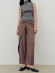 Overlap Detail Mid-Waist Pants