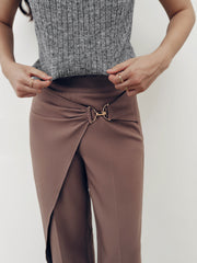 Overlap Detail Mid-Waist Pants