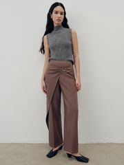 Overlap Detail Mid-Waist Pants