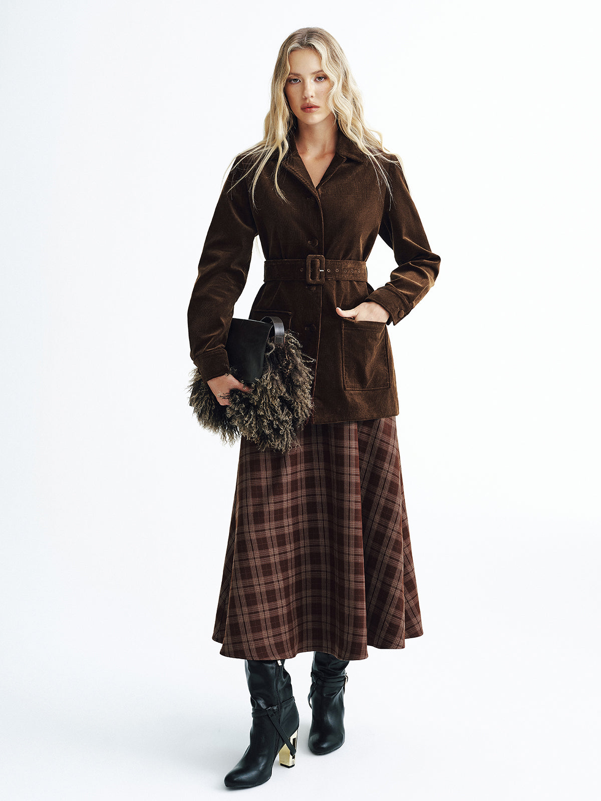 Collared Corduroy Belted Jacket