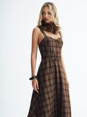 Belted Plaid Strappy Maxi Dress