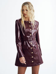 Faux Leather Belted Mini Dress