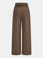 Belted Casual Mid-Waisted Pleated Pants