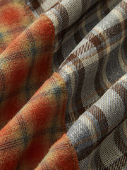 Denim Paneled Mixed Plaid Midi Skirt