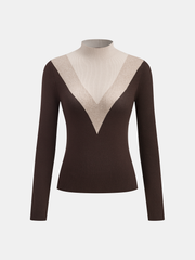 Color Block Mock Neck Fitted Knit Top