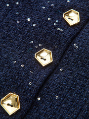 Metal Button Sequin Tweed Strapless Vest