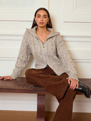 Zip-Up Cable Knit Top