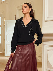 Contrast Trim Polo Knit Top