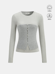 Cotton-Blend Top with Textured Corset Detail