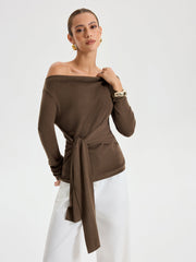 Wide Neck Tie Front Top