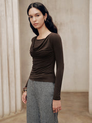 Long Sleeve Draped Crew Neck Top