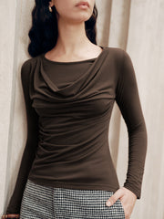 Long Sleeve Draped Crew Neck Top