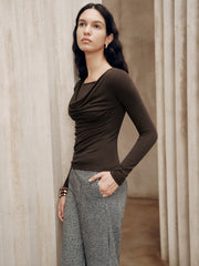 Long Sleeve Draped Crew Neck Top