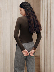 Long Sleeve Draped Crew Neck Top