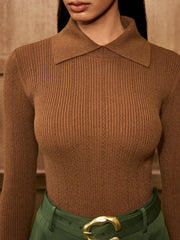 Wool Blend Collared Long Sleeve Knit Top