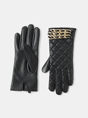Metal Chain PU Leather Embossed Gloves