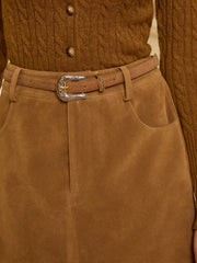Belted Pocket Suede Effect Mini Skirt