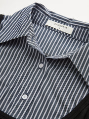 Striped Shirt Panel Long-Sleeve Knit Top