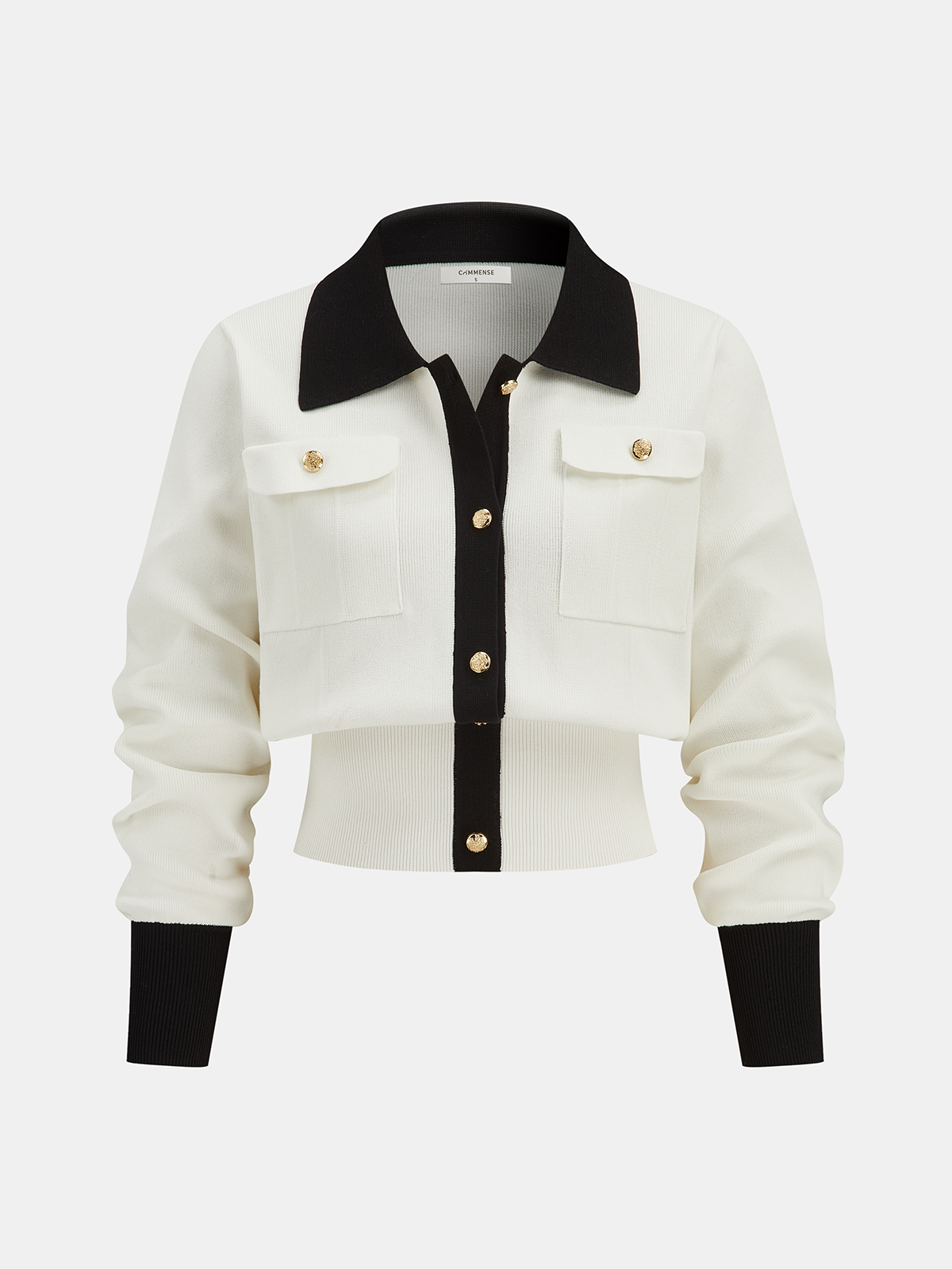 Metal Button Contrast Trim Knit Top